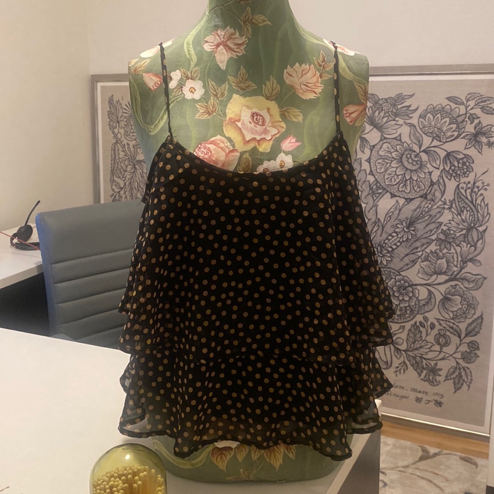 Black and cream polka dot layered top